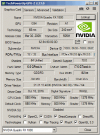 Quadro FX 1800 GPU-Z