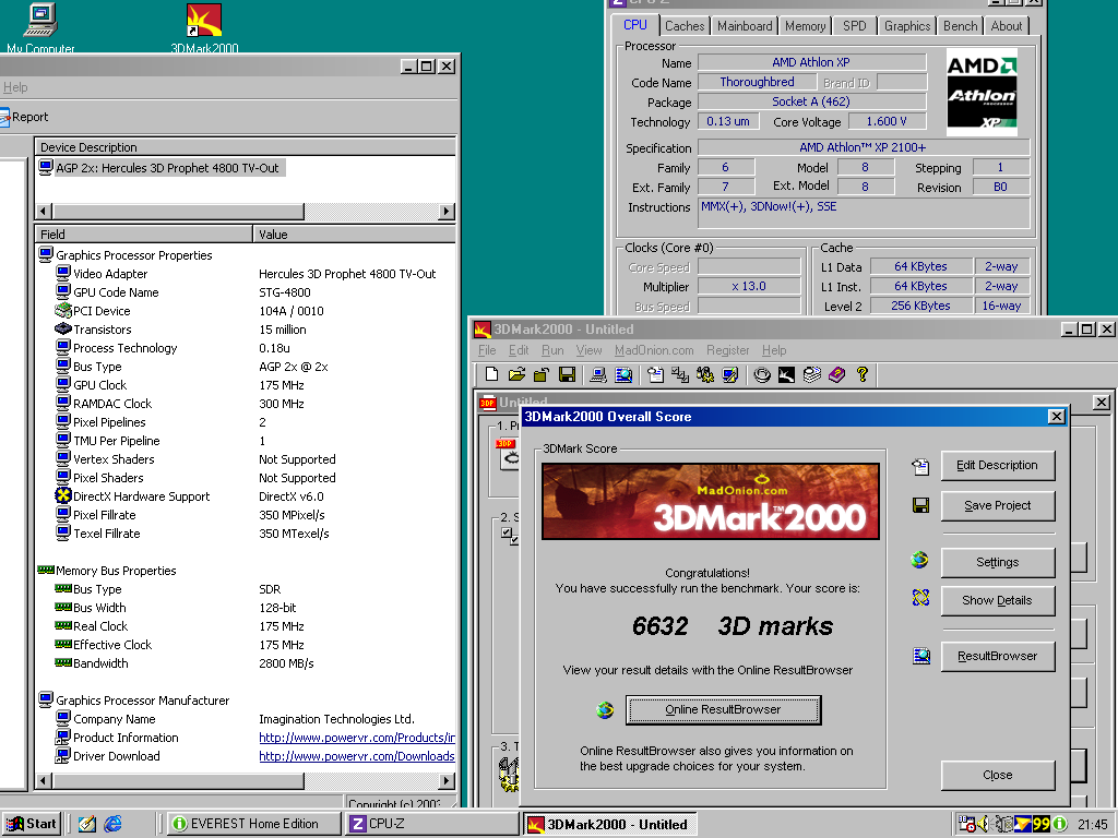 Hercules 3D Prophet 4800 TV-OUT 64MB [3DMark2000 at 175Mhz]