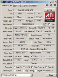 Sapphire X800GTO2 GPUZ